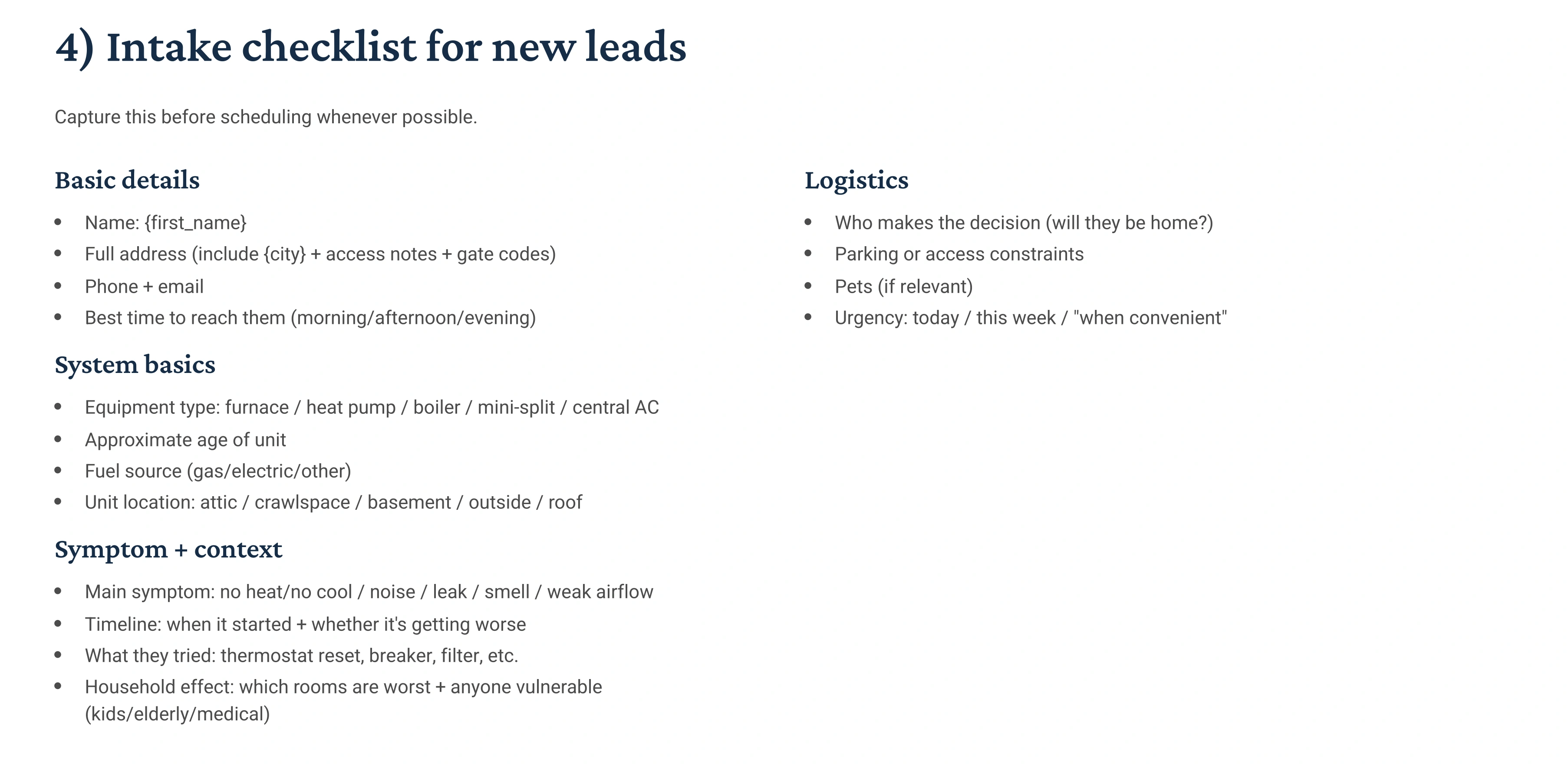 HVAC playbook page example 1